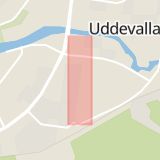 Karta som med röd fyrkant ramar in Södra Drottninggatan, Uddevalla, Västra Götalands län
