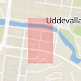 Karta som med röd fyrkant ramar in Stora Hellevigsgatan, Uddevalla, Västra Götalands län