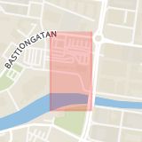 Karta som med röd fyrkant ramar in Kampenhof, Bastionsgatan, Uddevalla, Västra Götalands län