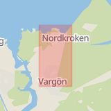 Karta som med röd fyrkant ramar in Nordkroksvägen, Vargön, Vänersborg, Västra Götalands län
