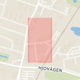 Karta som med röd fyrkant ramar in Högskolevägen, Högskolan, Skövde, Västra Götalands län