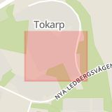 Karta som med röd fyrkant ramar in Fårullsvägen, Tokarp, Linköping, Östergötlands län