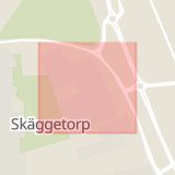 Karta som med röd fyrkant ramar in Skattegården, Skäggetorp, Linköping, Östergötlands län