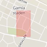 Karta som med röd fyrkant ramar in Tunnbindarevägen, Gamla Staden, Wennerbergsvägen, Lidköping, Västra Götalands län