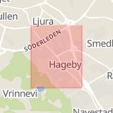 Karta som med röd fyrkant ramar in Hageby, Hagebygatan, Norrköping, Östergötlands län