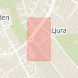 Karta som med röd fyrkant ramar in Östra Promenaden, Ljuragatan, Norrköping, Östergötlands län
