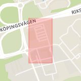 Karta som med röd fyrkant ramar in Nils Åbergs Gata, Klockaretorpet, Norrköping, Östergötlands län