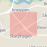 Karta som med röd fyrkant ramar in Söderleden, Klockaretorpet, Skarphagen, Filen, Norrköping, Östergötlands län