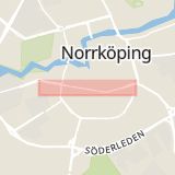 Karta som med röd fyrkant ramar in Södra Promenaden, Norrköping, Östergötlands län