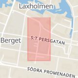 Karta som med röd fyrkant ramar in Butgatan, Sankt Persgatan, Norrköping, Östergötlands län