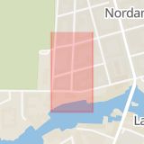 Karta som med röd fyrkant ramar in Sandgatan, Smedjegatan, Norrköping, Östergötlands län