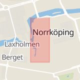 Karta som med röd fyrkant ramar in Gamla Rådstugugatan, Norrköping, Östergötlands län