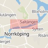 Karta som med röd fyrkant ramar in Saltängsgatan, Norrköping, Östergötlands län