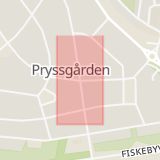 Karta som med röd fyrkant ramar in Pryssgårdsvägen, Grenadjärvägen, Norrköping, Östergötlands län