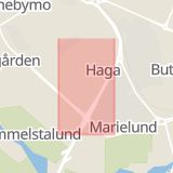 Karta som med röd fyrkant ramar in Finspångsvägen, Hagagatan, Norrköping, Östergötlands län