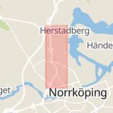 Karta som med röd fyrkant ramar in Östergötland, Slottsgatan, Norrköping, Nya Ledbergsvägen, Linköping, Stockholmsvägen, Östergötlands län