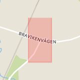 Karta som med röd fyrkant ramar in Bravikenvägen, Loddbyvägen, Norrköping, Östergötlands län