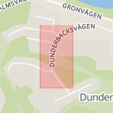 Karta som med röd fyrkant ramar in Dunderbacken, Finspång, Östergötlands län
