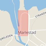 Karta som med röd fyrkant ramar in Hamngatan, Mariestad, Västra Götalands län