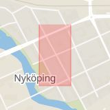 Karta som med röd fyrkant ramar in Tullportsgatan, Östra Kyrkogatan, Nyköping, Södermanlands län