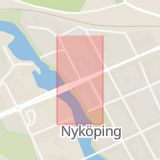 Karta som med röd fyrkant ramar in Sankt Annegatan, Östra Rundgatan, Nyköping, Södermanlands län