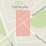 Karta som med röd fyrkant ramar in Ängstugevägen, Trosavägen, Erikslundsvägen, Nyköping, Södermanlands län