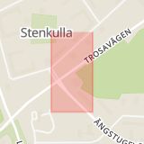 Karta som med röd fyrkant ramar in Södermanland, Stenkulla, Nyköping, Södermanlands län