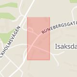 Karta som med röd fyrkant ramar in Isaksdal, Lennings Väg, Nyköping, Södermanlands län