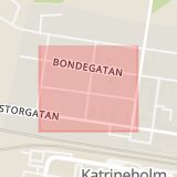 Karta som med röd fyrkant ramar in Södermanland, Kjula Skola, Åkers Styckebruk, Fristadsgatan, Eskilstuna, Kyrkogatan, Katrineholm, Södermanlands län