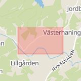 Karta som med röd fyrkant ramar in Åby, Nynäsvägen, Tungelstavägen, Haninge, Stockholms län