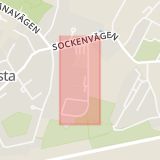 Karta som med röd fyrkant ramar in Klockarevägen, Sköllersta, Hallsberg, Örebro län