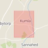 Karta som med röd fyrkant ramar in Kumla Kommun, Kumla, Örebro län