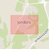Karta som med röd fyrkant ramar in Jordbro, Nynäshamn, Haninge, Stockholms län