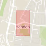Karta som med röd fyrkant ramar in Haninge Centrum, Haninge, Stockholms län