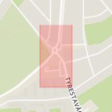 Karta som med röd fyrkant ramar in Tyrestavägen, Vendelsömalmsvägen, Haninge, Stockholms län