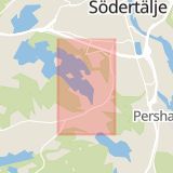 Karta som med röd fyrkant ramar in Tvetavägen, Södertälje, Stockholms län