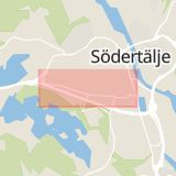 Karta som med röd fyrkant ramar in Genetaleden, Södertälje, Stockholms län