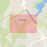 Karta som med röd fyrkant ramar in Vega, Haninge, Stockholms län