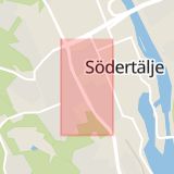 Karta som med röd fyrkant ramar in Oxbacksleden, Södertälje, Stockholms län