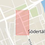 Karta som med röd fyrkant ramar in Nygatan, Jovisgatan, Södertälje, Stockholms län
