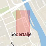 Karta som med röd fyrkant ramar in Köpmangatan, Mälaregatan, Södertälje, Stockholms län