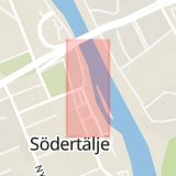 Karta som med röd fyrkant ramar in Västra Kanalgatan, Södertälje, Stockholms län