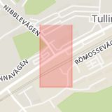 Karta som med röd fyrkant ramar in Tullinge, Huddingevägen, Nibblevägen, Botkyrka, Stockholms län