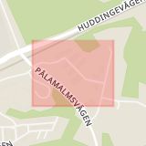 Karta som med röd fyrkant ramar in Tullinge, Sadelmakarvägen, Botkyrka, Stockholms län