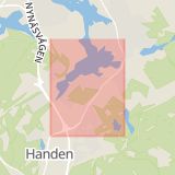 Karta som med röd fyrkant ramar in Gudöbroleden, Älvsjö, Haninge, Stockholms län