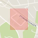 Karta som med röd fyrkant ramar in Vretvägen, Trångsund, Huddinge, Stockholms län