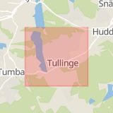 Karta som med röd fyrkant ramar in Tullinge, Tumba, Botkyrka, Stockholms län