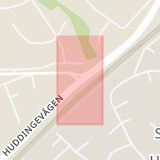 Karta som med röd fyrkant ramar in Glömstavägen, Huddingevägen, Huddinge, Stockholms län