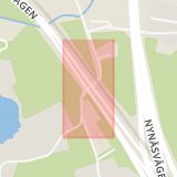 Karta som med röd fyrkant ramar in Magelungsvägen, Björkallén, Trångsund, Huddinge, Stockholms län