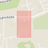 Karta som med röd fyrkant ramar in Albyvägen, Alby, Botkyrka, Stockholms län